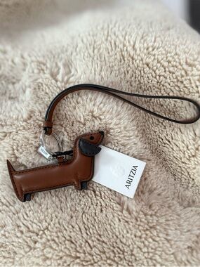 Aritzia Brown & Black Dachshund Leather Keyring Wristlet